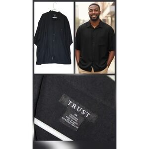 New TRUST shirt men Size 3XL XXXL button short sleeve linen‎ rayon Casual Black